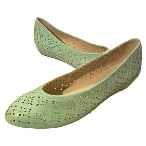 Angel Steps Jan Womens Low Wedge Shoes 9M Mint Green Cut Outs Spring Easter